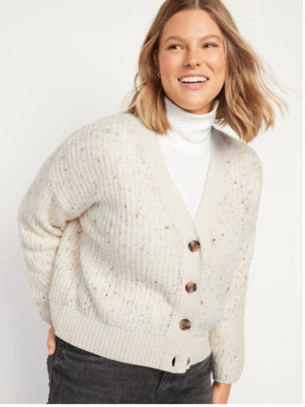 Old Navy Shaker Stitch Button Front Speckled Cardigan Sweater Size L